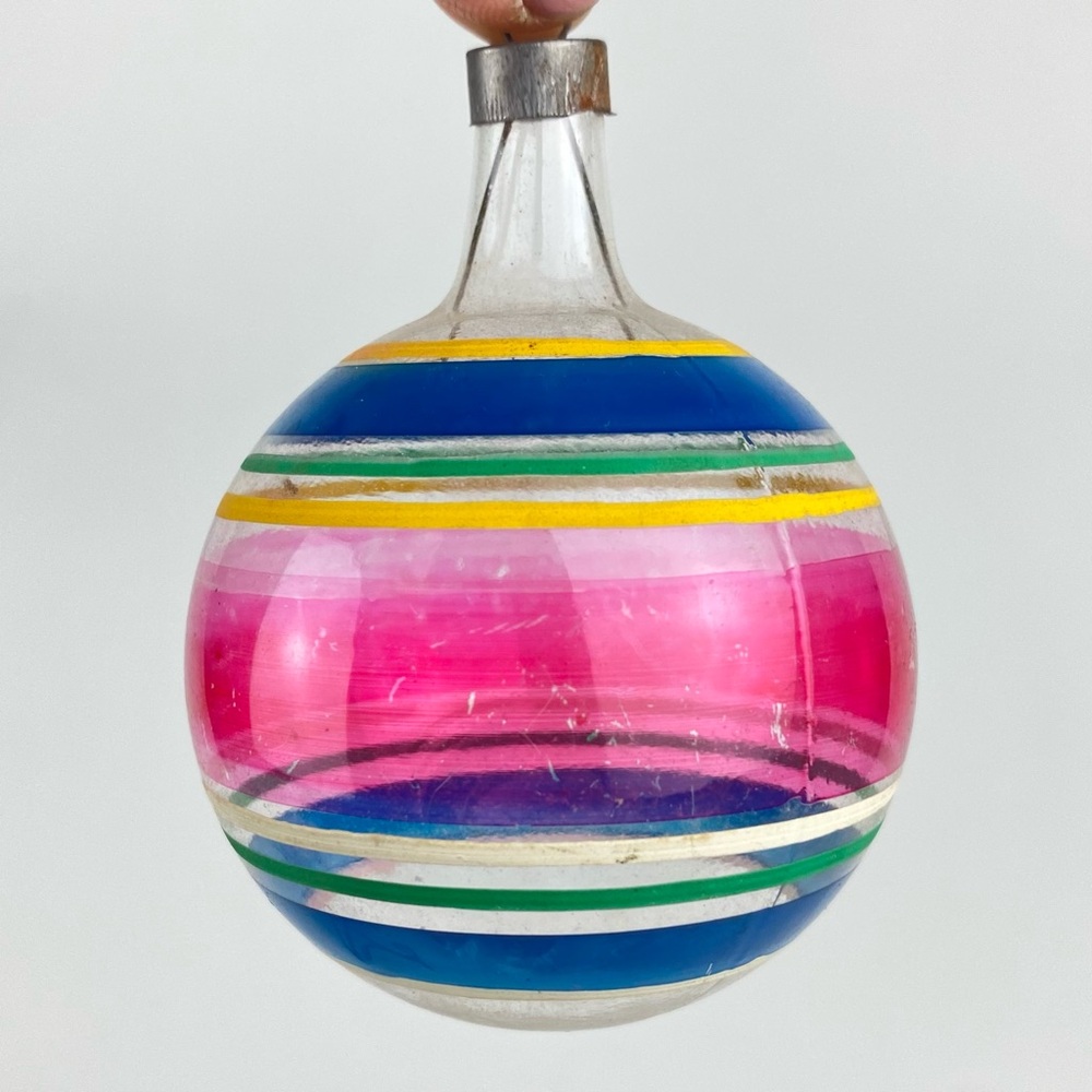 Gorgeous Vintage WWII Era Unsilvered Striped Glass Ball Christmas Ornament